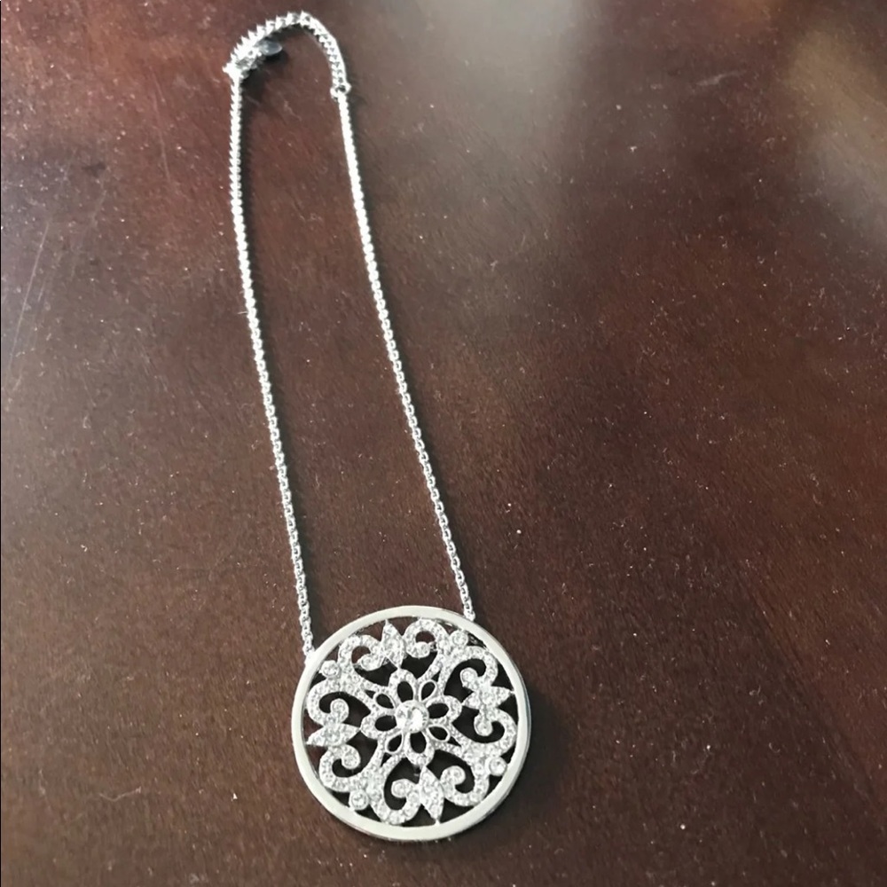 Swarovski Crystal Necklace Medallion Silver